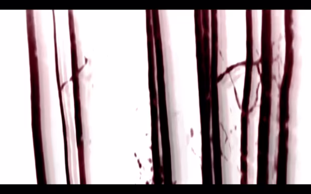 Verticale donkerbruine lijnen op witte achtergrond als abstracte bomen bij documentaire de tijd van louis andriessen 2026