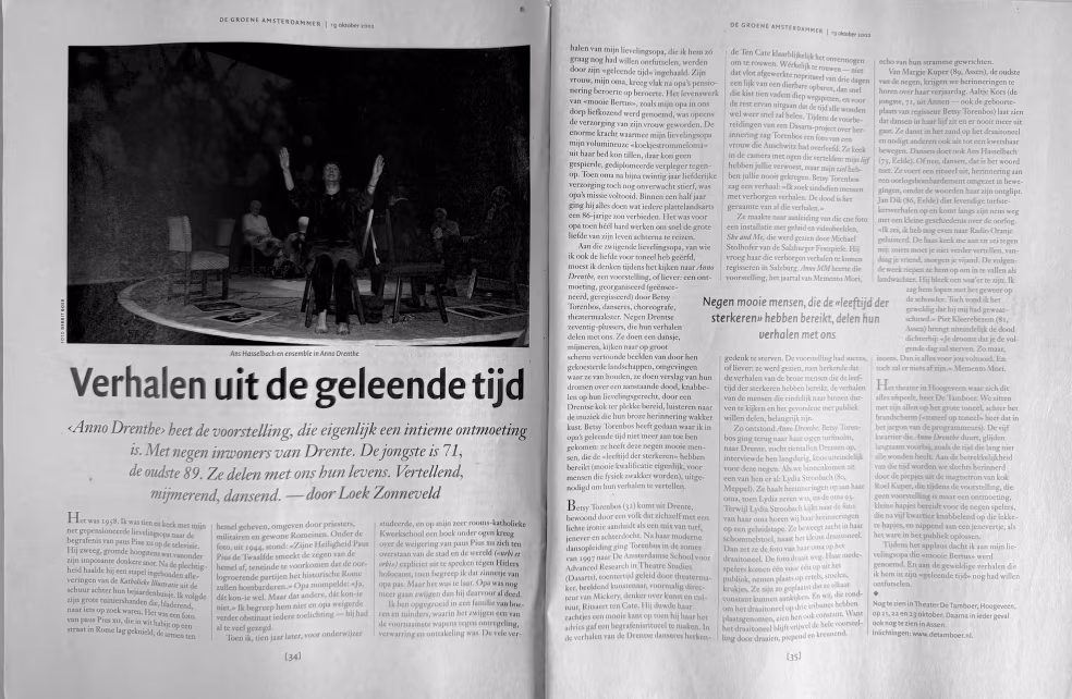 Verhalen uit de geleende tijd - diepgaand artikel over Anna Drubbels voorstelling, culturele herinneringen en vechtjuis citaat