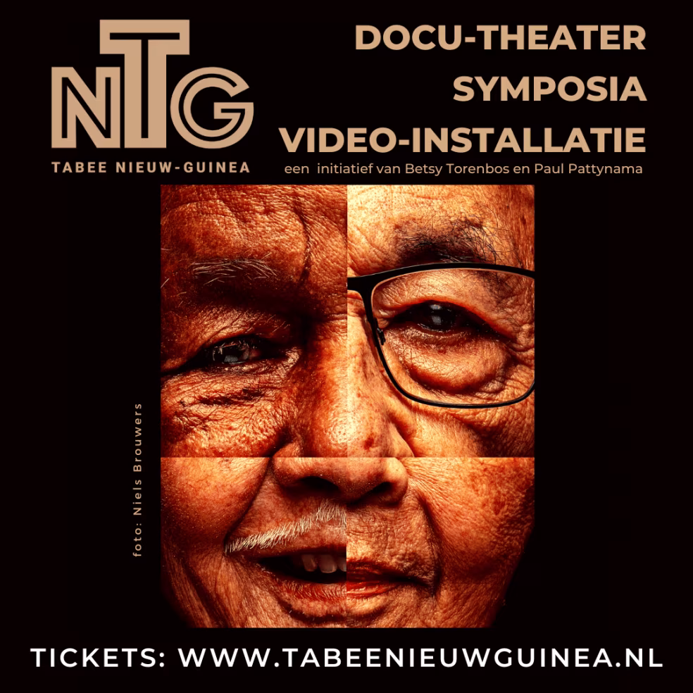 Poster tabee nieuw-guinea ntg met docu-theater symposia video-installatie initiatief bets torenbos paul pattynama foto niels brouwers tickets via website